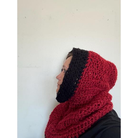 Cowl Neck Hoodie, Hooded Cape, Hand crocheted Hood, Infinity Scarf Neck Warmer, - Picture 3 of 10